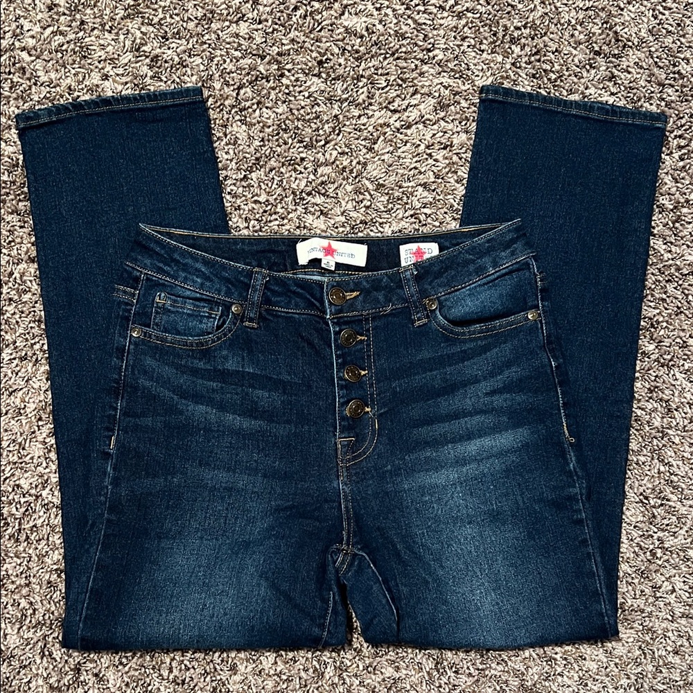 High-Rise Dark Blue Women's Button-Fly Jeans